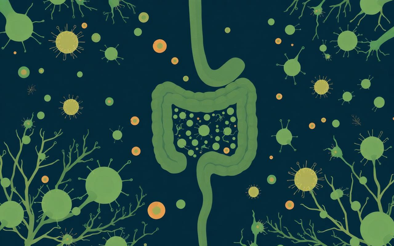 Illustration of a balanced gut microbiome supporting glucose metabolism